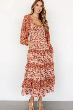 Baltic Born Dynah Tiered Dress | Rust +Cream Floral