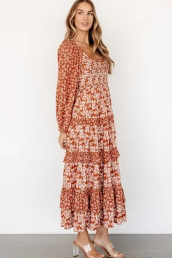 Baltic Born Dynah Tiered Dress | Rust +Cream Floral