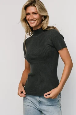 Baltic Born Edie Mock Neck Top | Deep Slate Blue