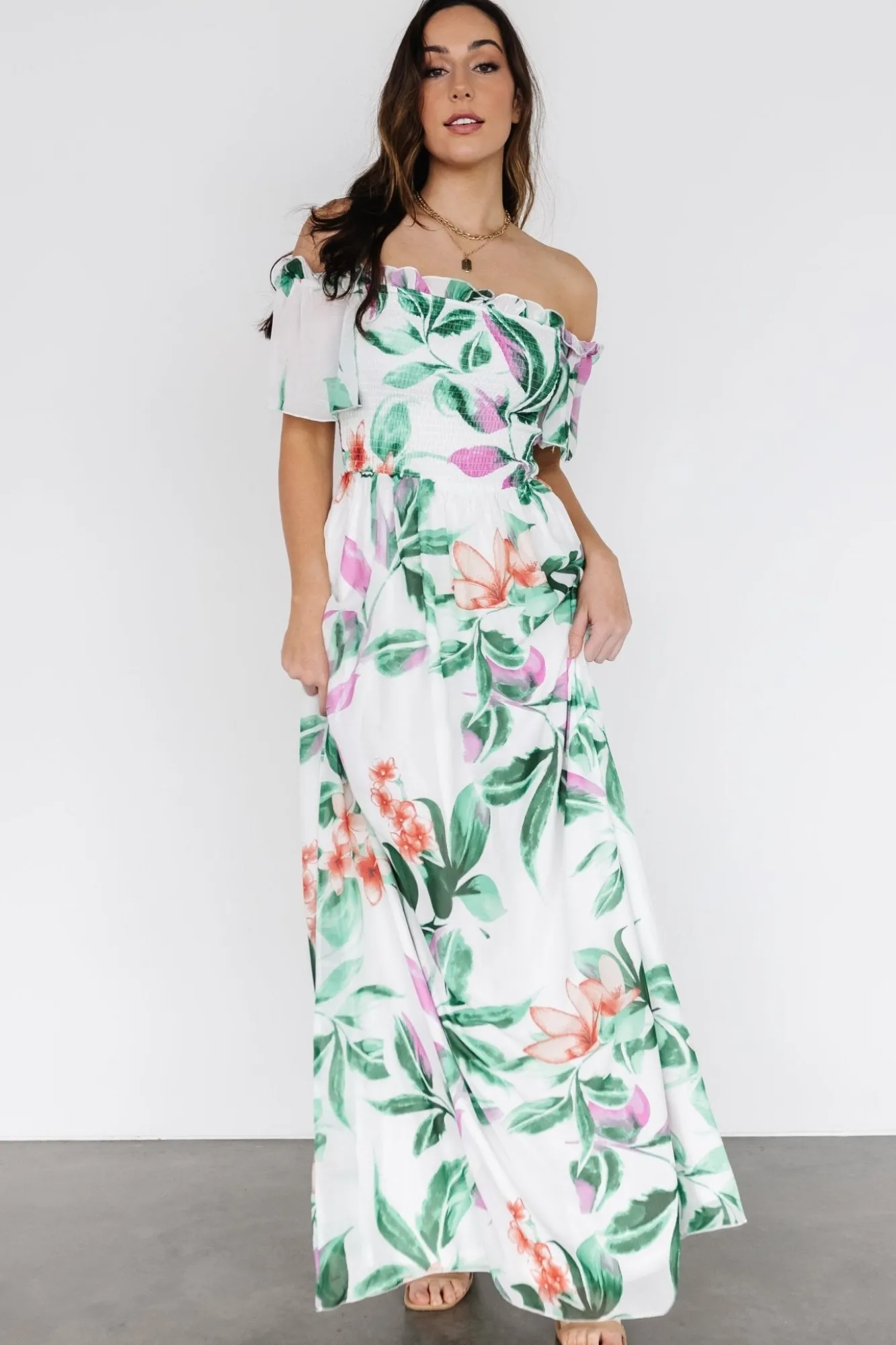 Baltic Born Elina Maxi Dress | White + Green Multi Floral