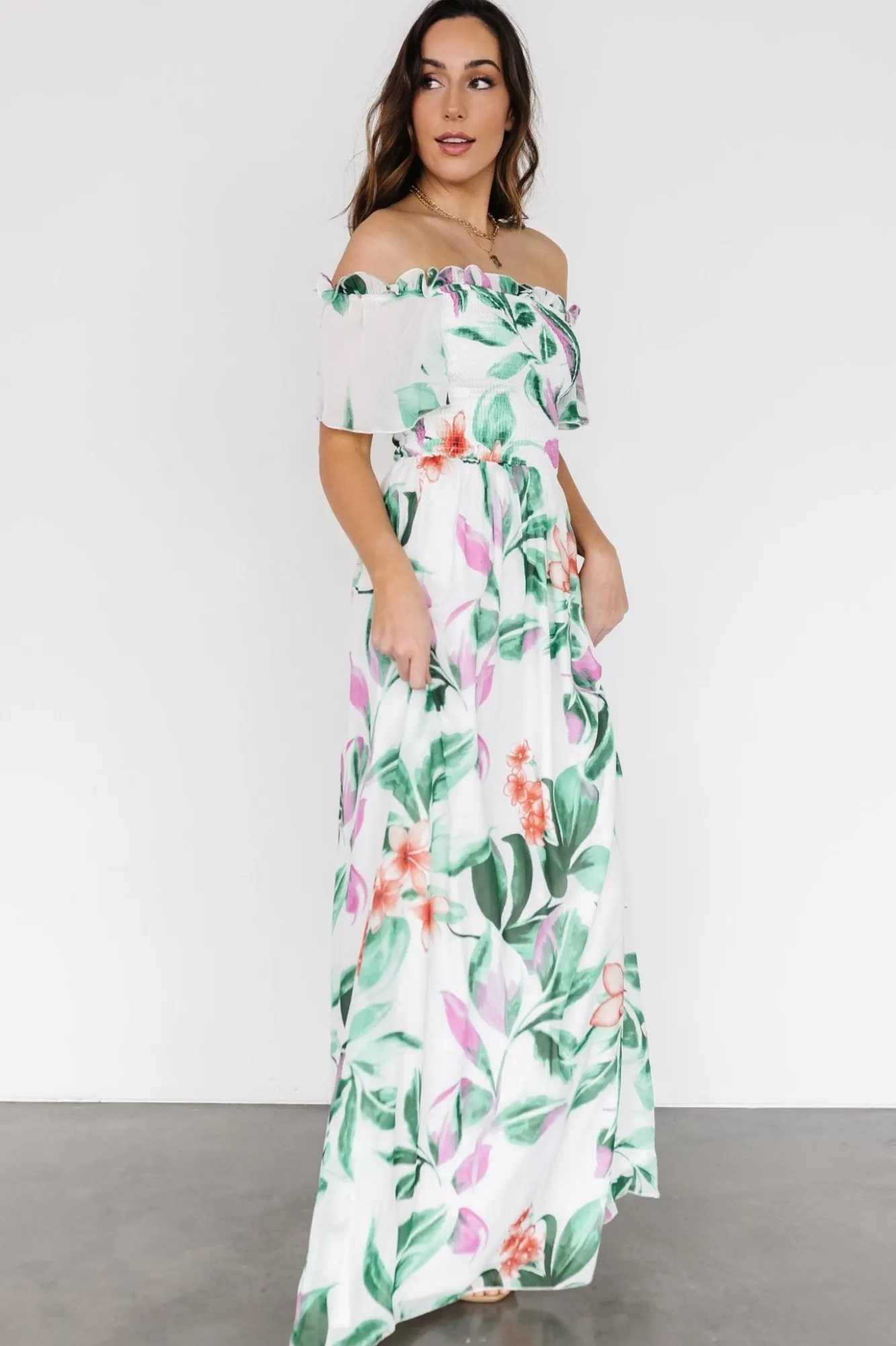 Baltic Born Elina Maxi Dress | White + Green Multi Floral