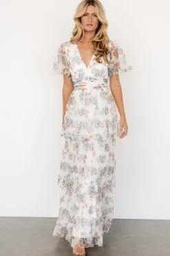 Baltic Born Elinor Tiered Tulle Dress | Off White + Peach Floral