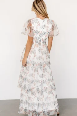 Baltic Born Elinor Tiered Tulle Dress | Off White + Peach Floral