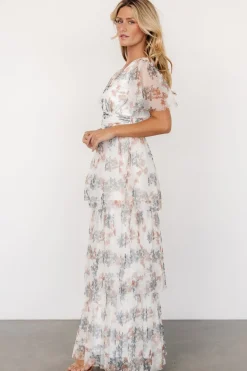 Baltic Born Elinor Tiered Tulle Dress | Off White + Peach Floral