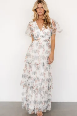 Baltic Born Elinor Tiered Tulle Dress | Off White + Peach Floral
