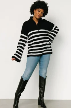 Baltic Born Elmer Striped Half Zip Sweater | Black + White