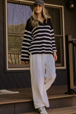 Baltic Born Elmer Striped Half Zip Sweater | Black + White