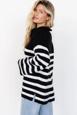 Baltic Born Elmer Striped Half Zip Sweater | Black + White