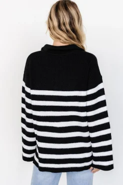 Baltic Born Elmer Striped Half Zip Sweater | Black + White