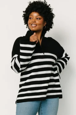 Baltic Born Elmer Striped Half Zip Sweater | Black + White