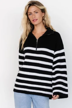 Baltic Born Elmer Striped Half Zip Sweater | Black + White