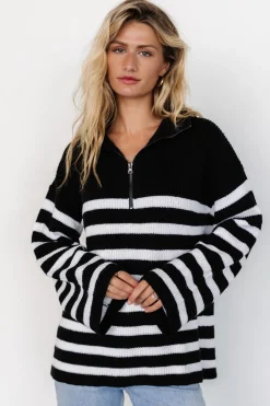 Baltic Born Elmer Striped Half Zip Sweater | Black + White