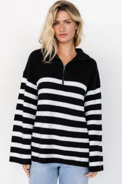 Baltic Born Elmer Striped Half Zip Sweater | Black + White