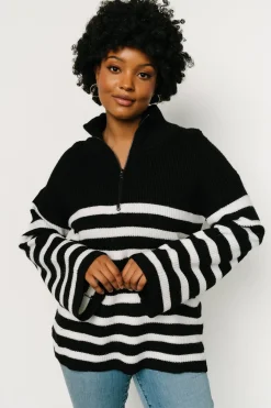 Baltic Born Elmer Striped Half Zip Sweater | Black + White