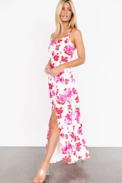 Baltic Born Emaline Open Back Maxi Dress | White + Pink Floral