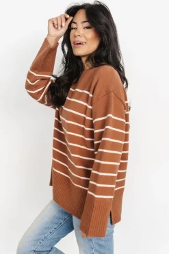 Baltic Born Emerson Stripe Knit Sweater | Dark Camel + Ivory