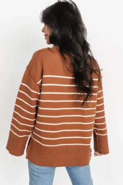Baltic Born Emerson Stripe Knit Sweater | Dark Camel + Ivory