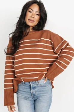 Baltic Born Emerson Stripe Knit Sweater | Dark Camel + Ivory