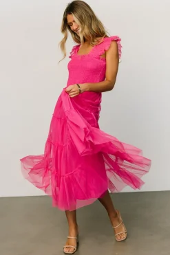 Baltic Born Emma Smocked Tulle Dress | Hot Pink