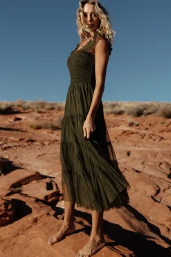 Baltic Born Emma Smocked Tulle Dress | Dark Olive