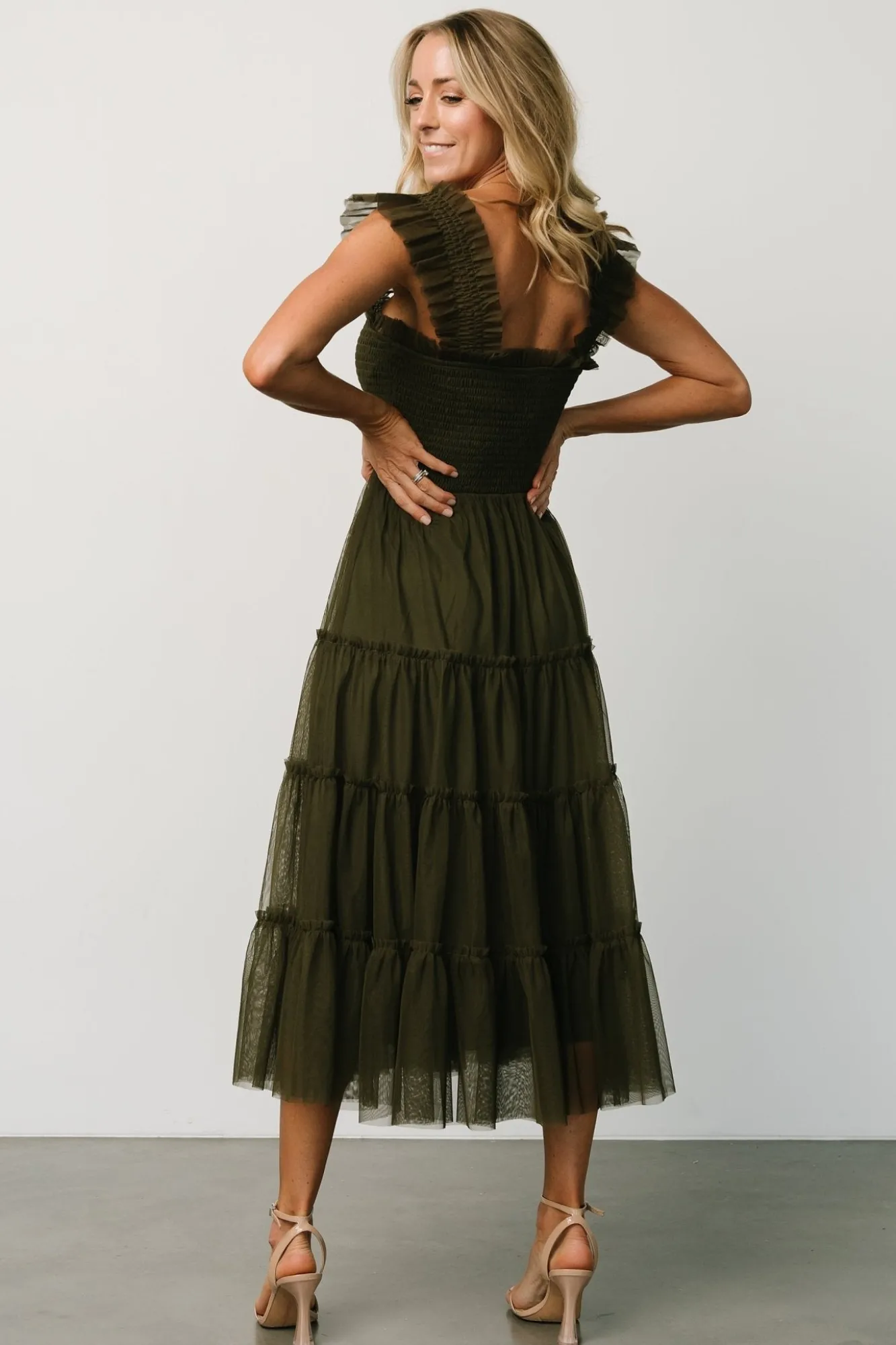 Baltic Born Emma Smocked Tulle Dress | Dark Olive