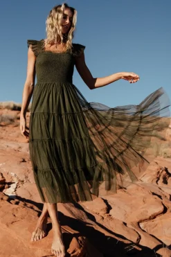 Baltic Born Emma Smocked Tulle Dress | Dark Olive