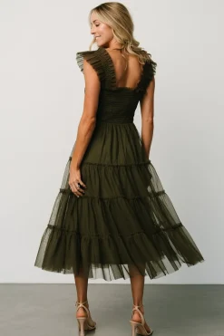 Baltic Born Emma Smocked Tulle Dress | Dark Olive