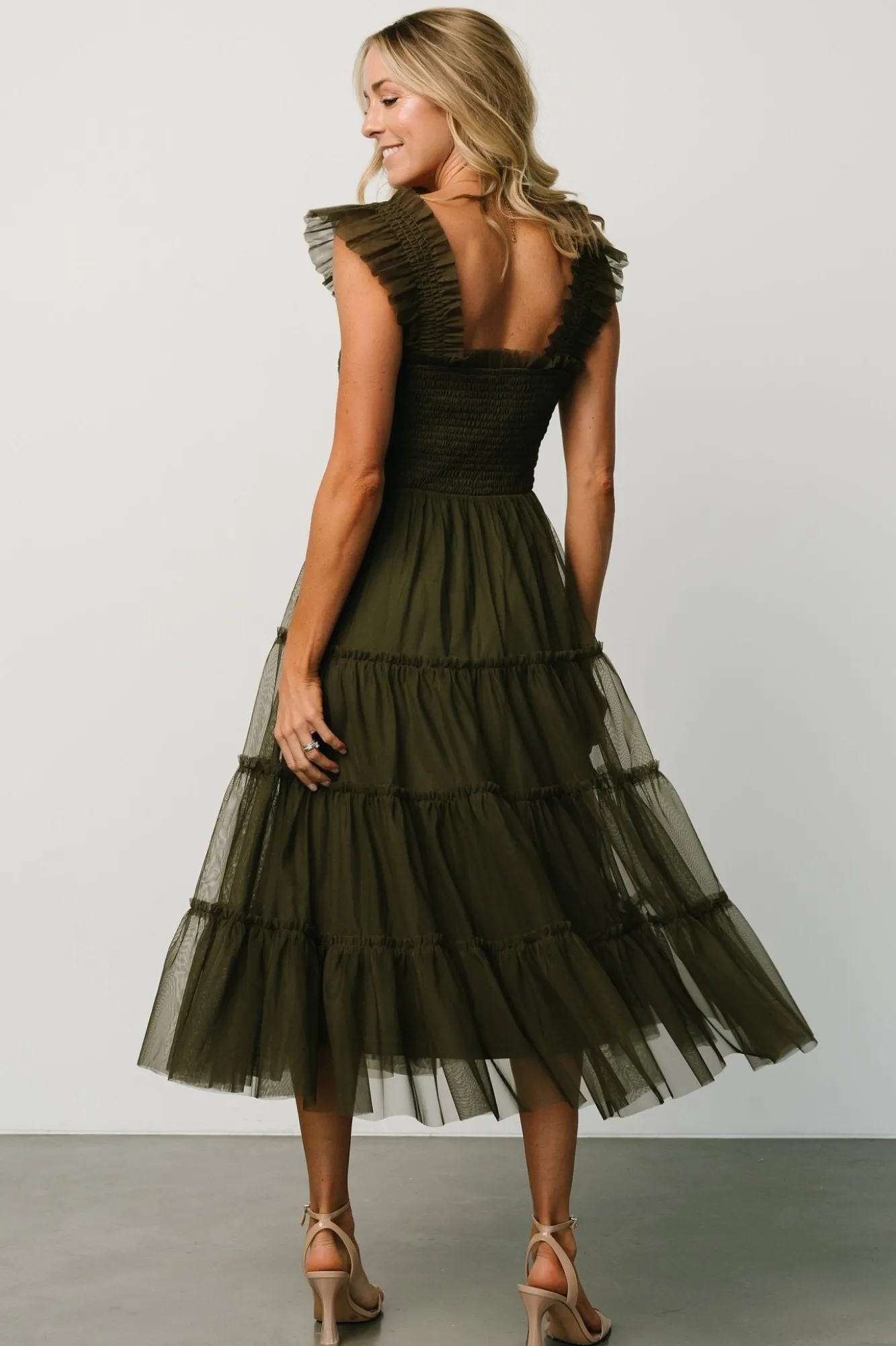Baltic Born Emma Smocked Tulle Dress | Dark Olive