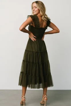 Baltic Born Emma Smocked Tulle Dress | Dark Olive