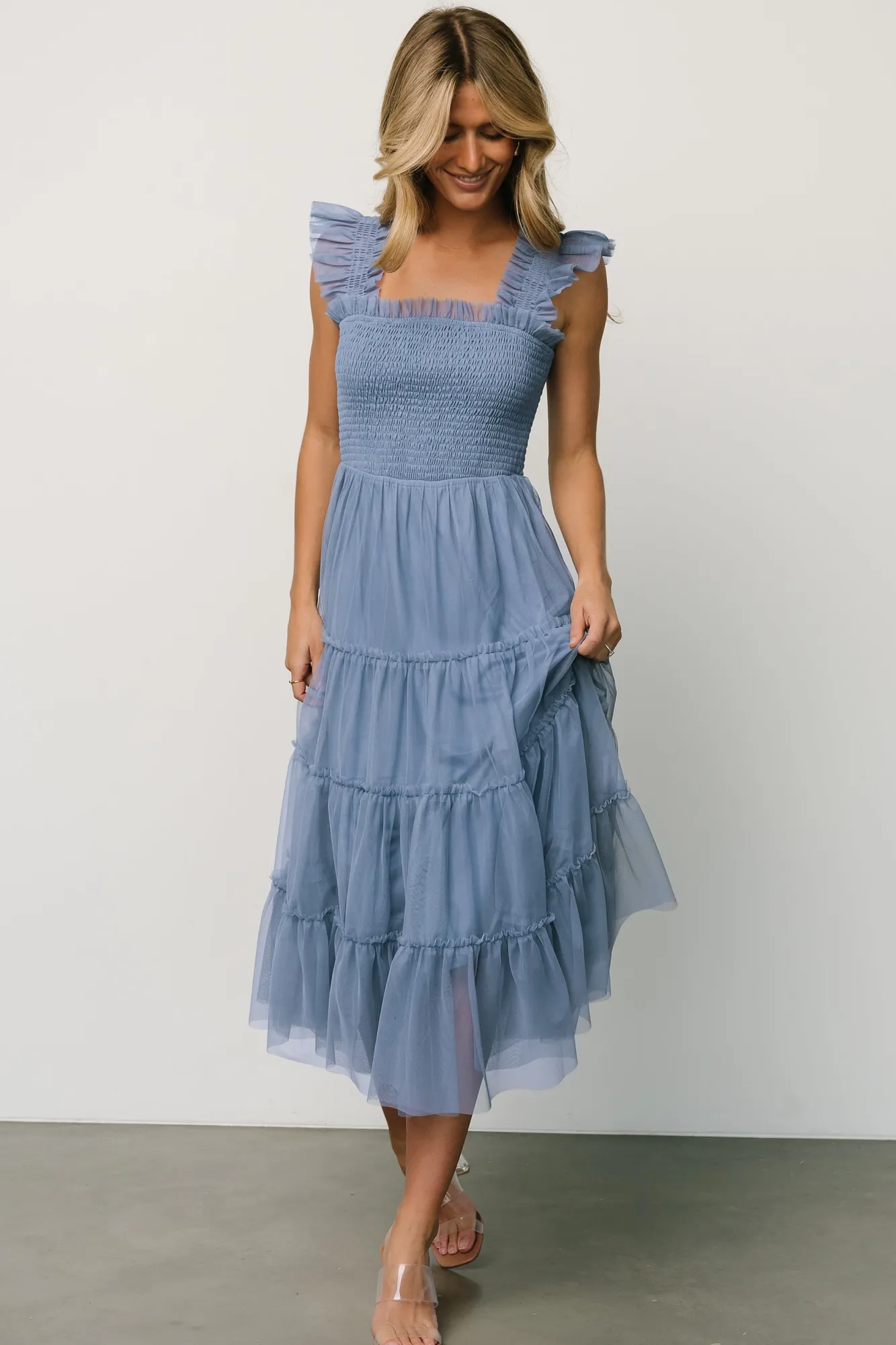 Baltic Born Emma Smocked Tulle Dress | Slate Blue