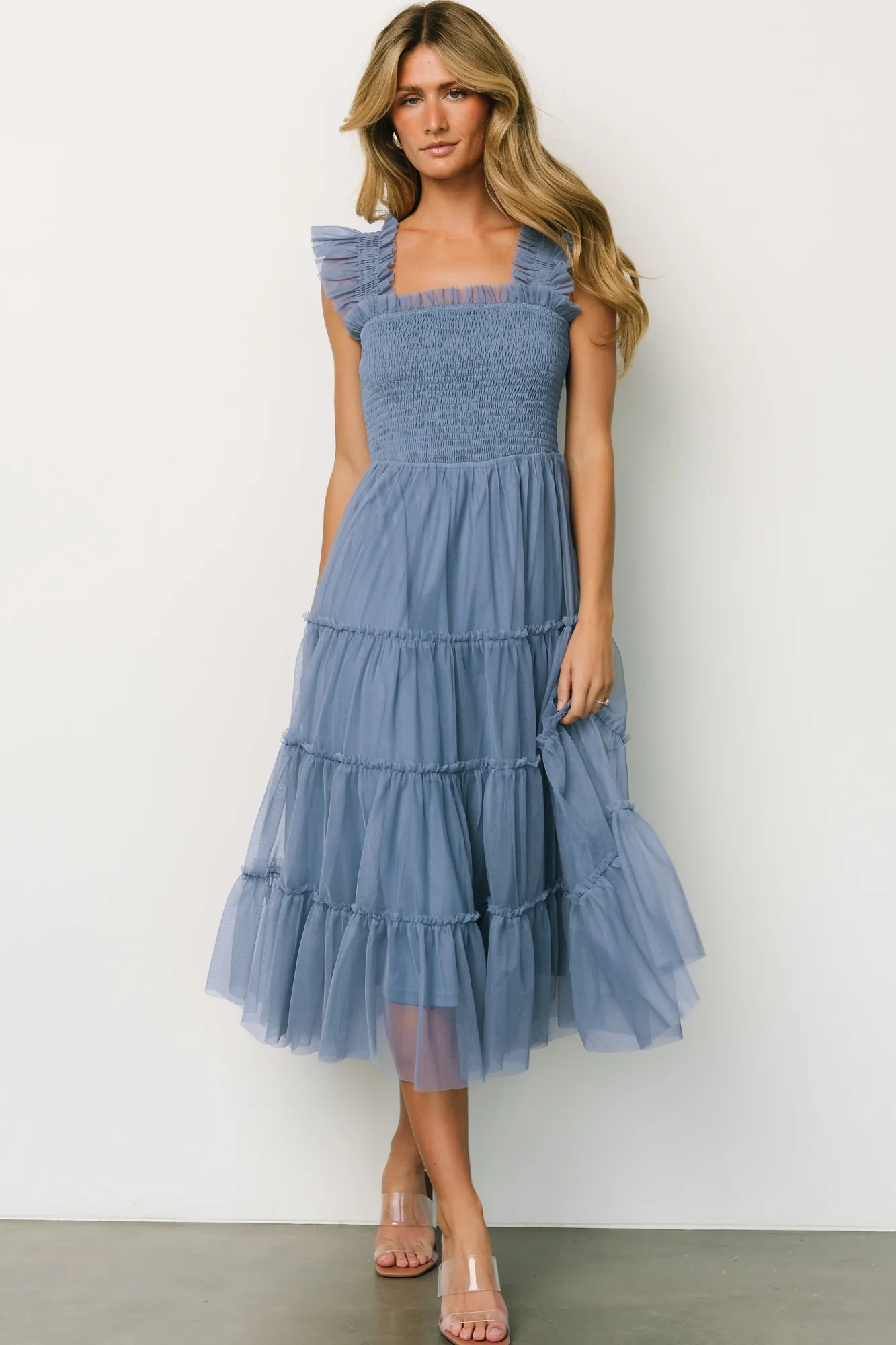 Baltic Born Emma Smocked Tulle Dress | Slate Blue