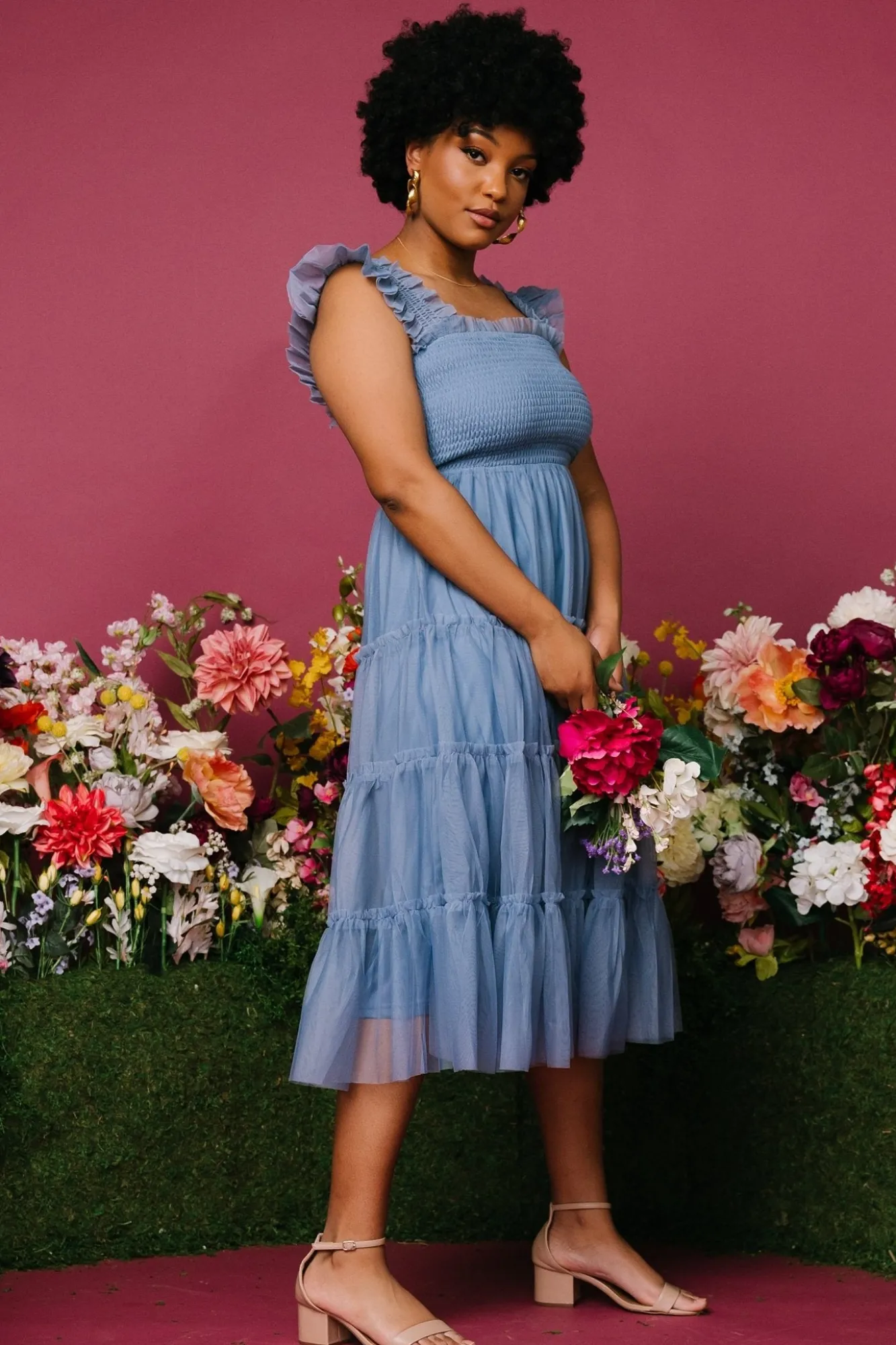 Baltic Born Emma Smocked Tulle Dress | Slate Blue