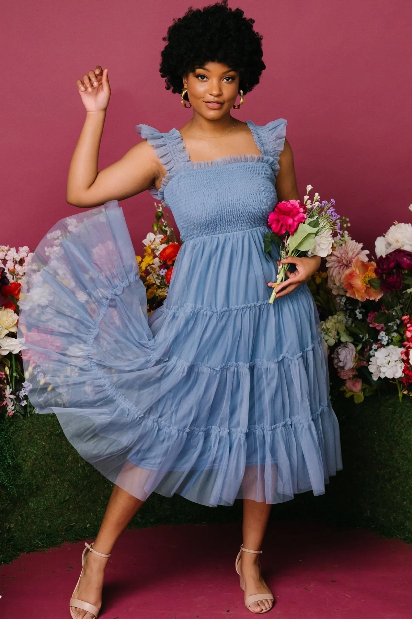Baltic Born Emma Smocked Tulle Dress | Slate Blue