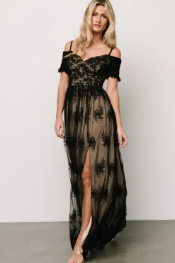 Baltic Born Esperanza Tulle Embroidered Maxi Dress | Black + Nude