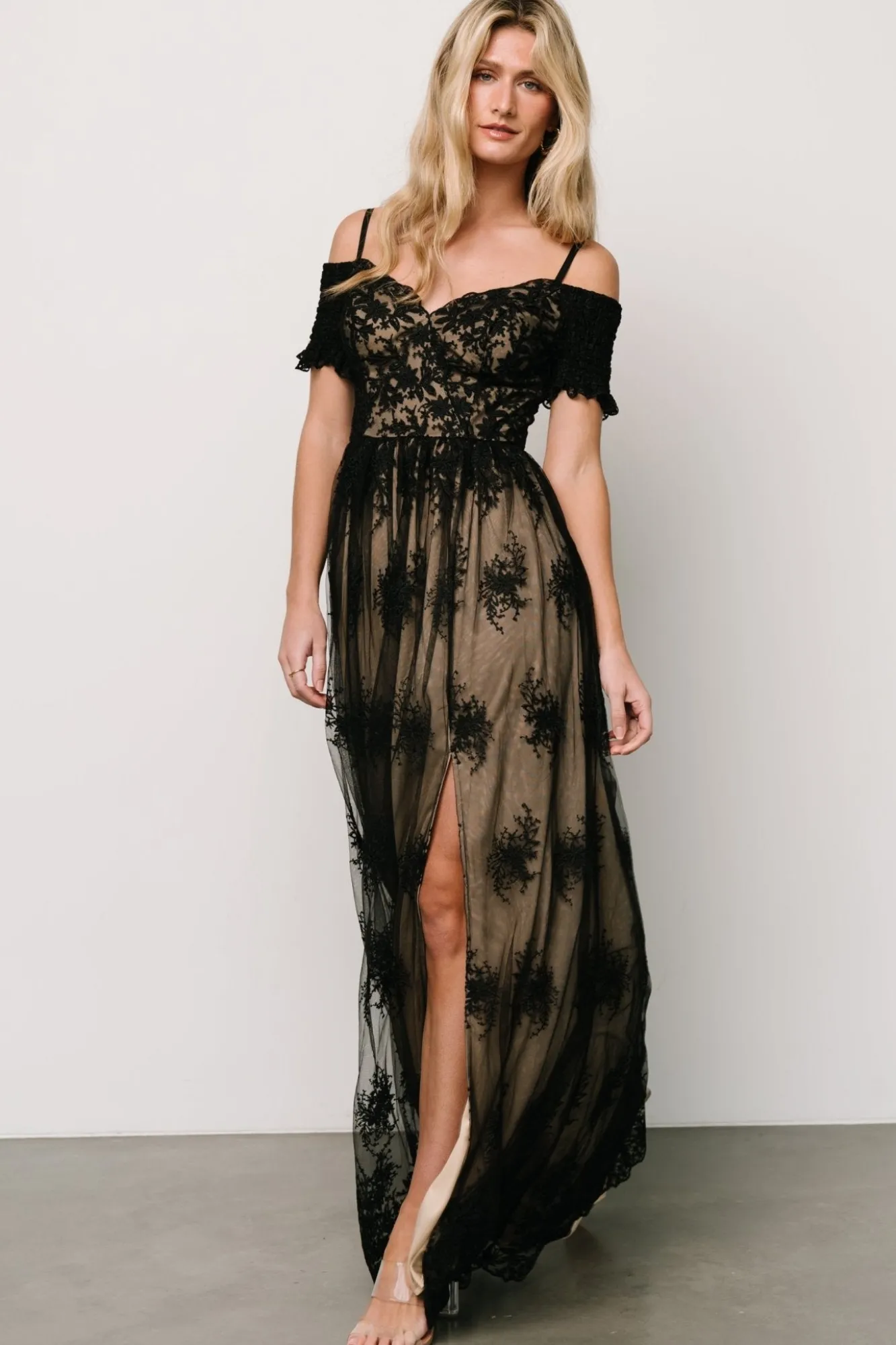 Baltic Born Esperanza Tulle Embroidered Maxi Dress | Black + Nude