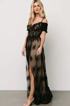 Baltic Born Esperanza Tulle Embroidered Maxi Dress | Black + Nude