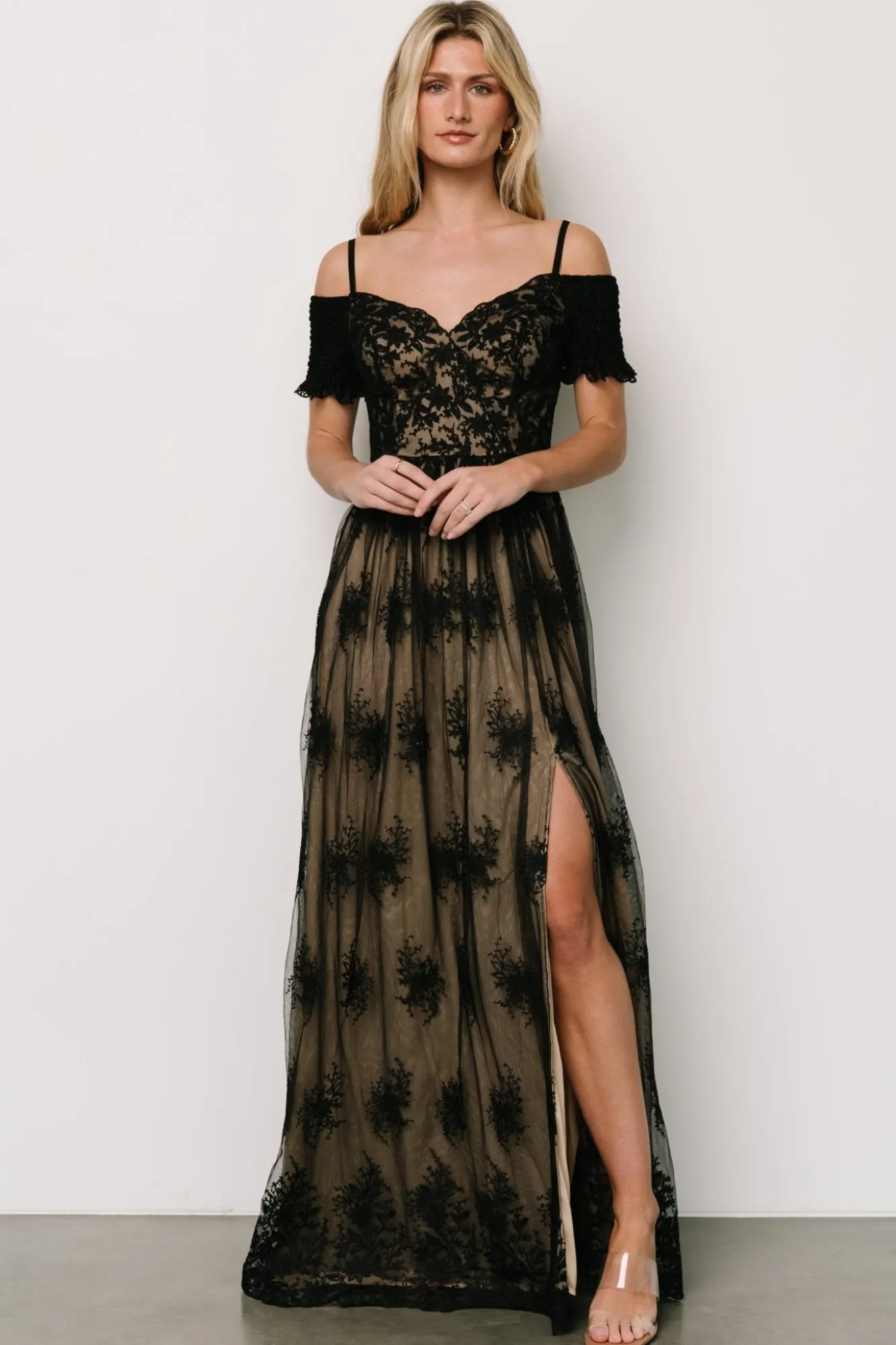 Baltic Born Esperanza Tulle Embroidered Maxi Dress | Black + Nude