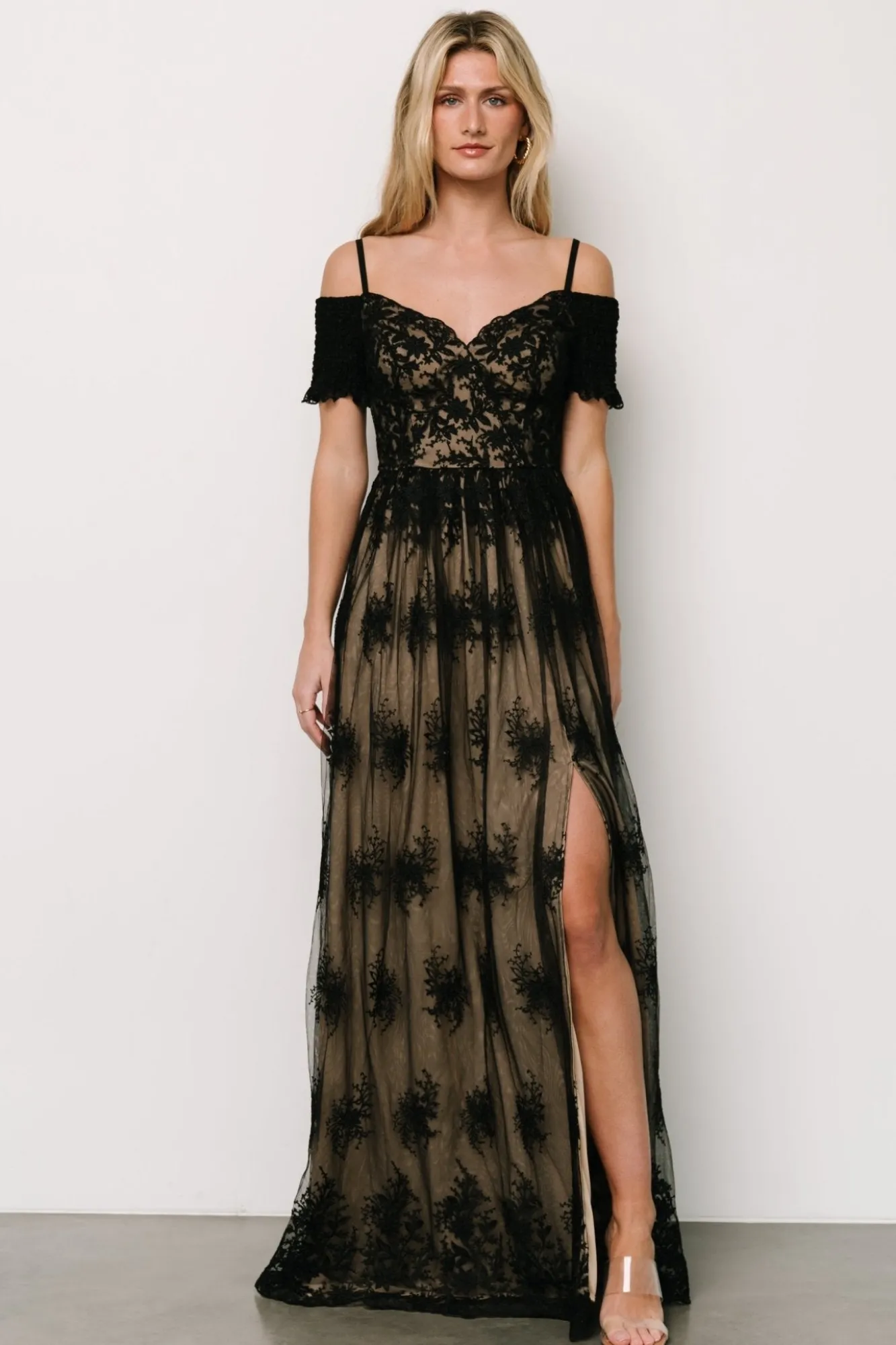 Baltic Born Esperanza Tulle Embroidered Maxi Dress | Black + Nude