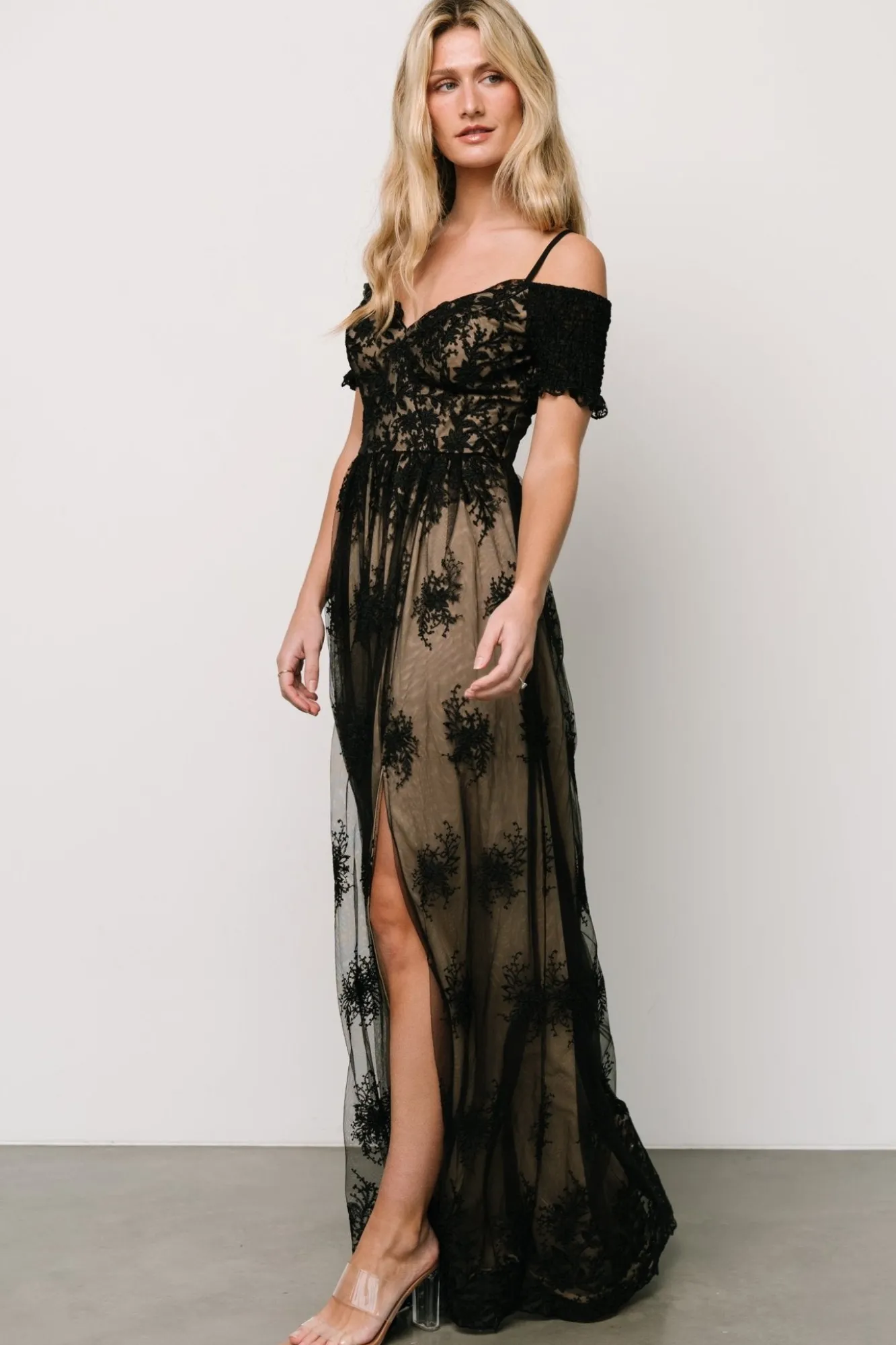 Baltic Born Esperanza Tulle Embroidered Maxi Dress | Black + Nude
