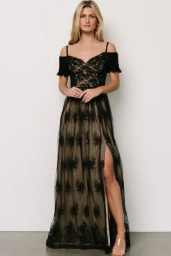 Baltic Born Esperanza Tulle Embroidered Maxi Dress | Black + Nude