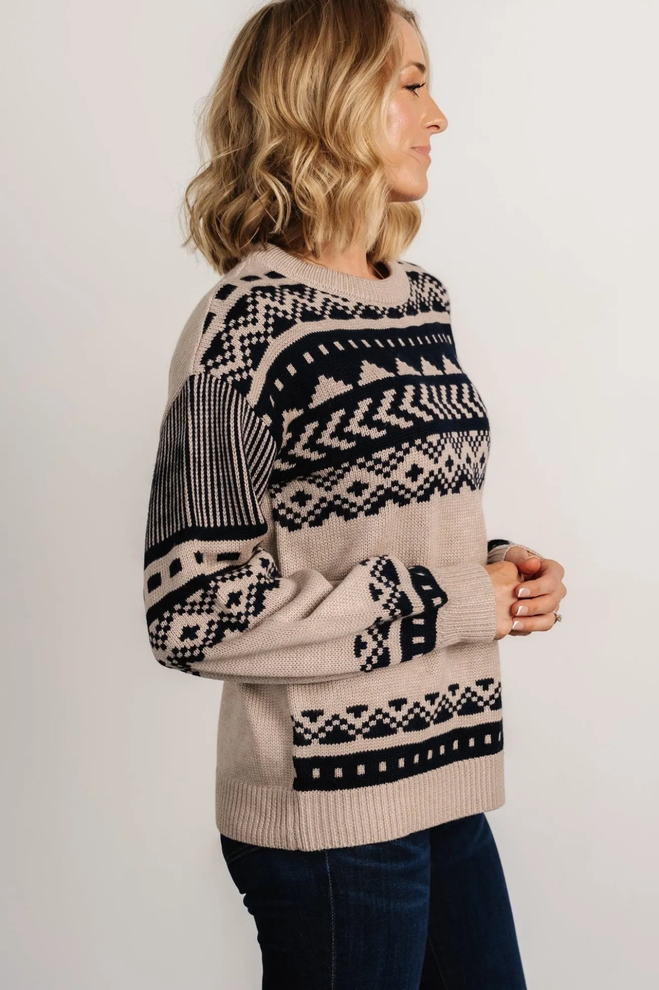Baltic Born Eugene Sweater | Taupe + Navy