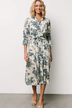 Baltic Born Eunice Button Midi Dress | Ivory + Blue Floral