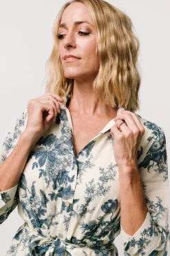 Baltic Born Eunice Button Midi Dress | Ivory + Blue Floral