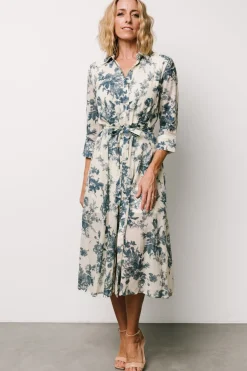 Baltic Born Eunice Button Midi Dress | Ivory + Blue Floral