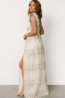 Baltic Born Eva Embroidered Maxi Dress | White + Gold