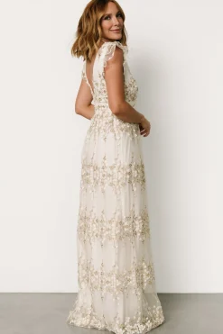 Baltic Born Eva Embroidered Maxi Dress | White + Gold