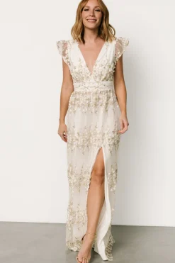 Baltic Born Eva Embroidered Maxi Dress | White + Gold