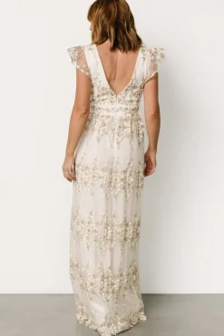 Baltic Born Eva Embroidered Maxi Dress | White + Gold