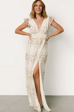 Baltic Born Eva Embroidered Maxi Dress | White + Gold
