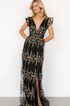 Baltic Born Eva Embroidered Maxi Dress | Black + Gold